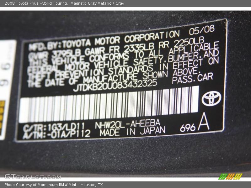 Magnetic Gray Metallic / Gray 2008 Toyota Prius Hybrid Touring