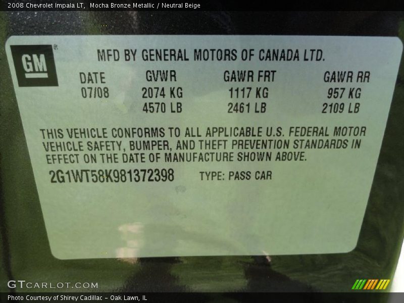 Mocha Bronze Metallic / Neutral Beige 2008 Chevrolet Impala LT
