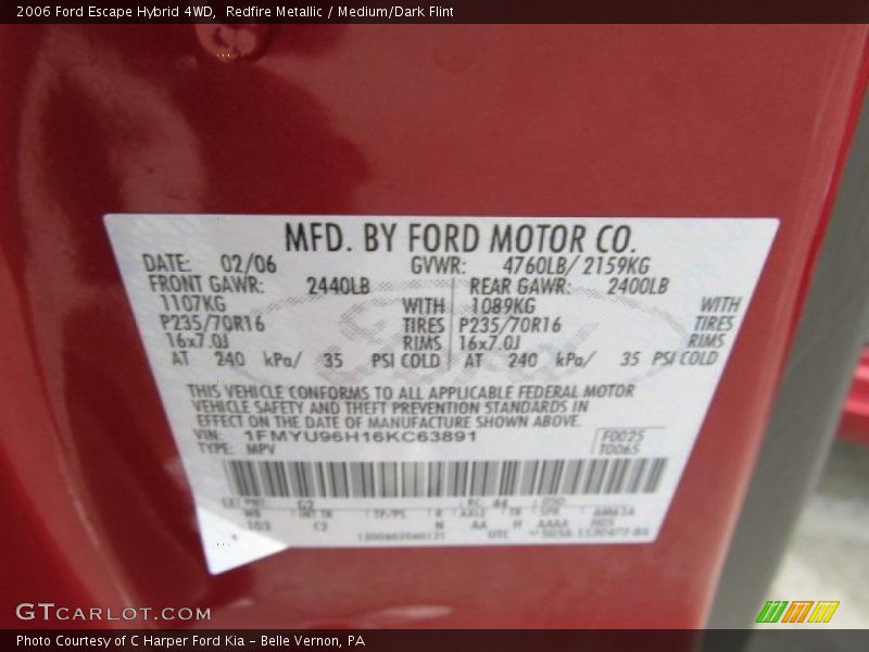 Redfire Metallic / Medium/Dark Flint 2006 Ford Escape Hybrid 4WD