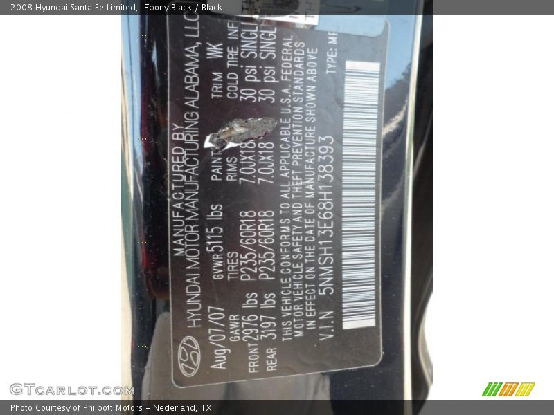 Ebony Black / Black 2008 Hyundai Santa Fe Limited