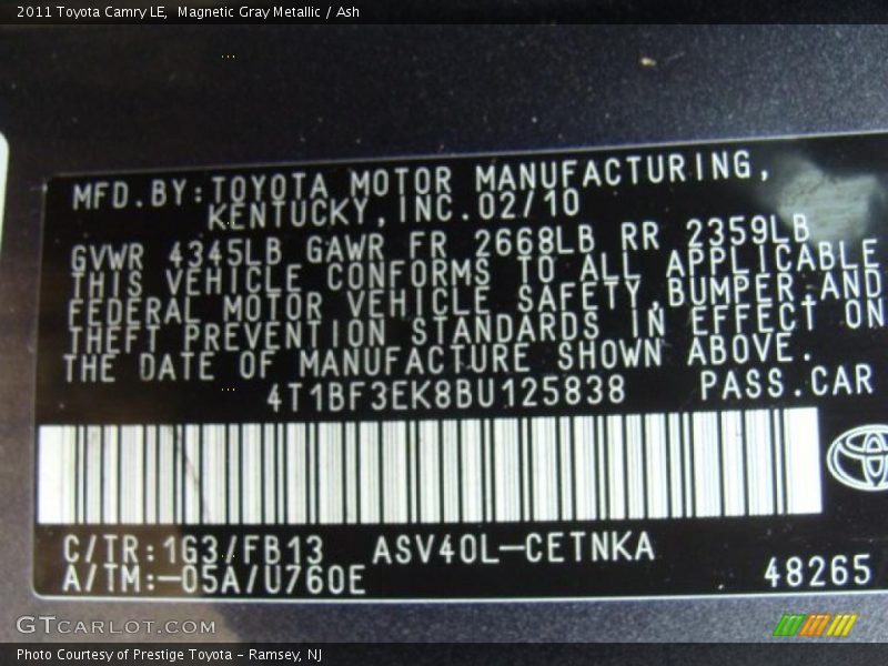 Magnetic Gray Metallic / Ash 2011 Toyota Camry LE