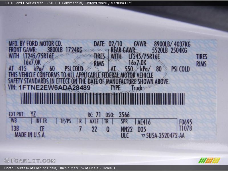 Oxford White / Medium Flint 2010 Ford E Series Van E250 XLT Commericial