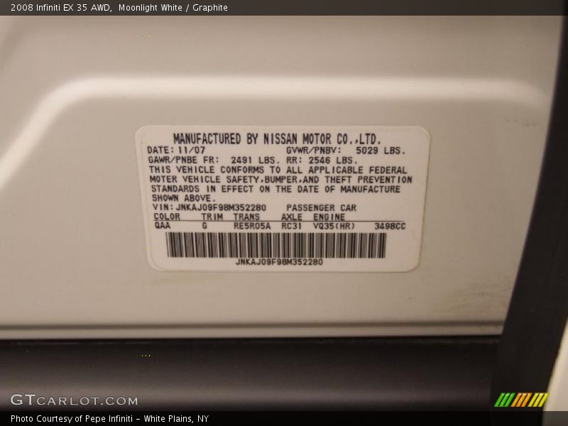 Moonlight White / Graphite 2008 Infiniti EX 35 AWD