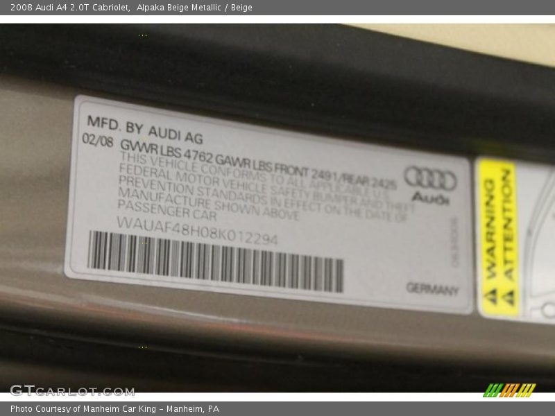 Alpaka Beige Metallic / Beige 2008 Audi A4 2.0T Cabriolet