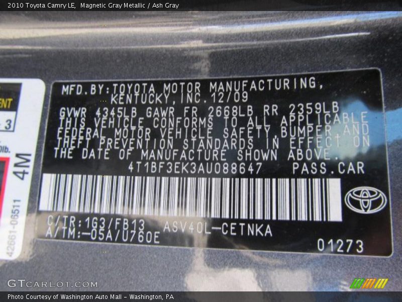 Magnetic Gray Metallic / Ash Gray 2010 Toyota Camry LE