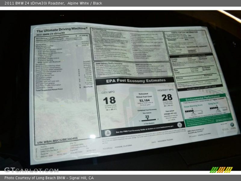 Alpine White / Black 2011 BMW Z4 sDrive30i Roadster