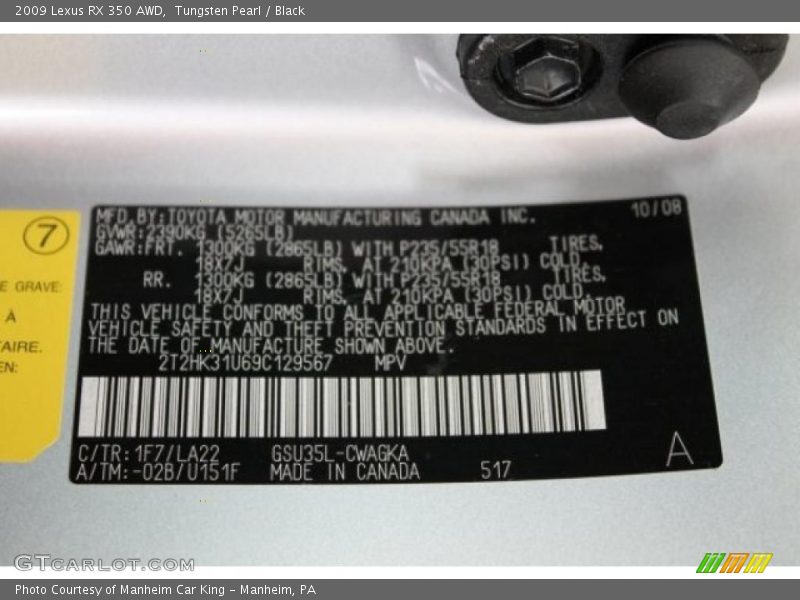 Tungsten Pearl / Black 2009 Lexus RX 350 AWD
