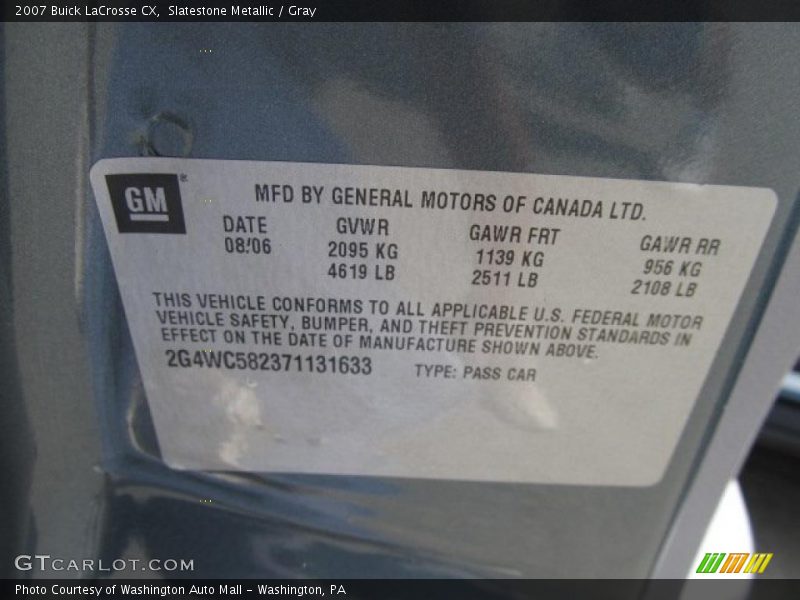 Slatestone Metallic / Gray 2007 Buick LaCrosse CX