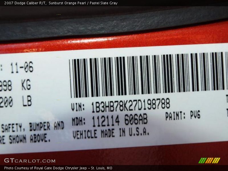 Sunburst Orange Pearl / Pastel Slate Gray 2007 Dodge Caliber R/T