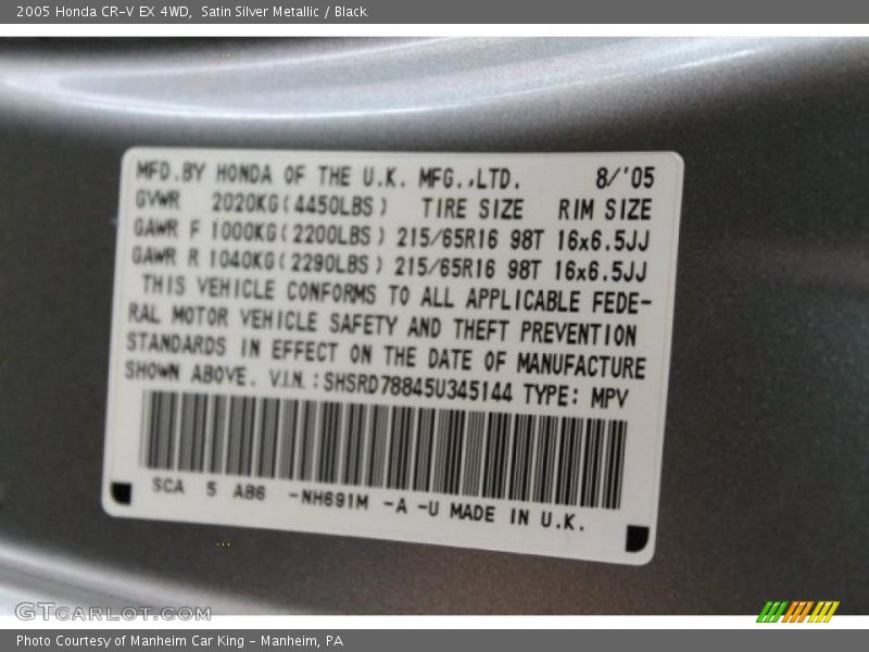Satin Silver Metallic / Black 2005 Honda CR-V EX 4WD