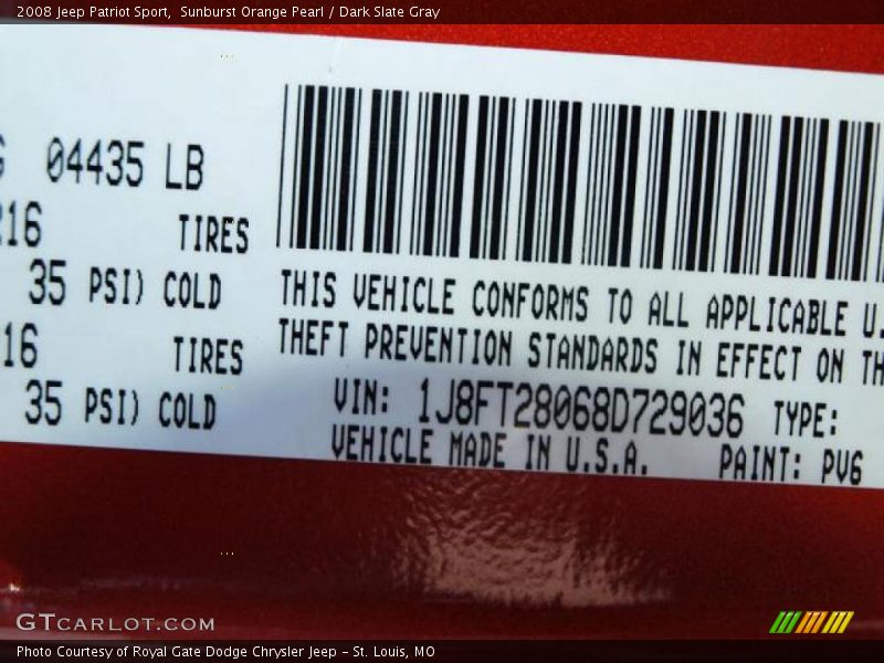 Sunburst Orange Pearl / Dark Slate Gray 2008 Jeep Patriot Sport