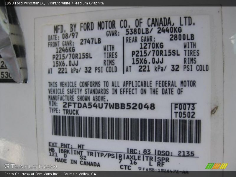 Vibrant White / Medium Graphite 1998 Ford Windstar LX