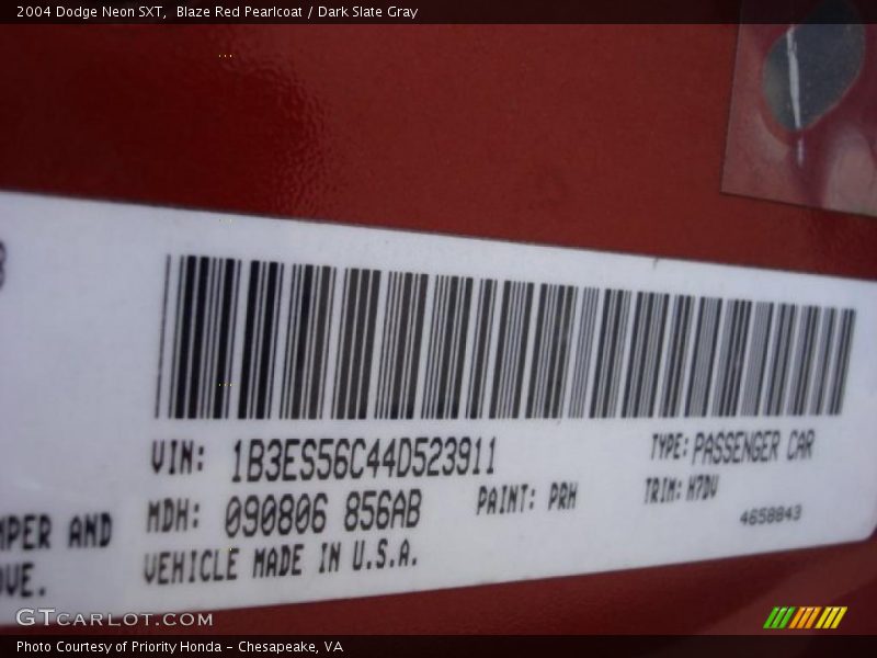 Blaze Red Pearlcoat / Dark Slate Gray 2004 Dodge Neon SXT