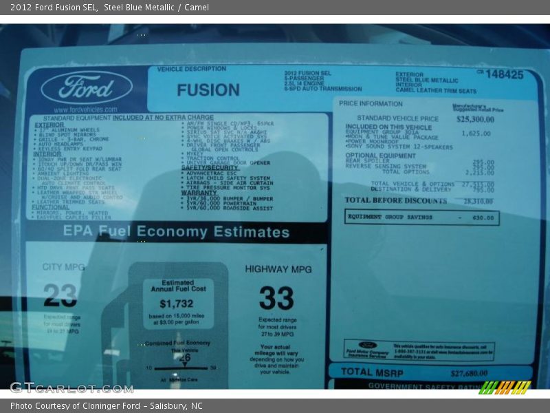 Steel Blue Metallic / Camel 2012 Ford Fusion SEL