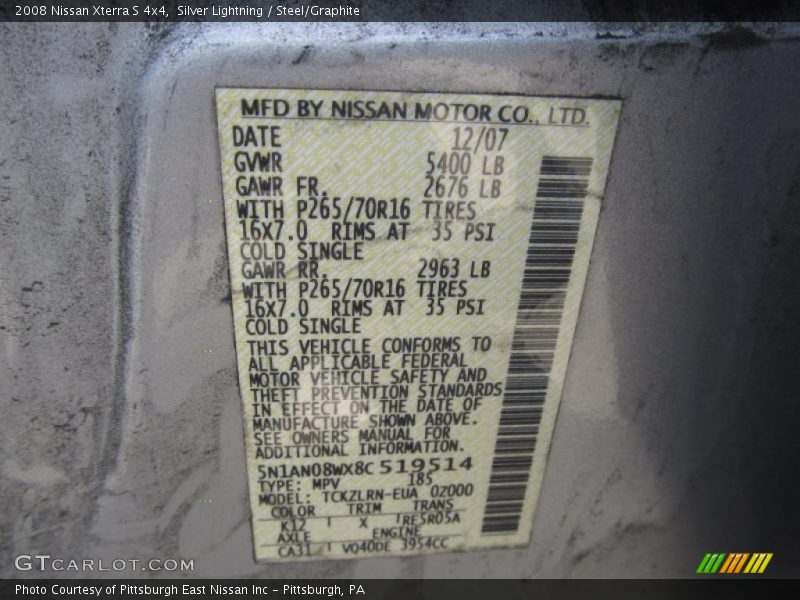 Silver Lightning / Steel/Graphite 2008 Nissan Xterra S 4x4