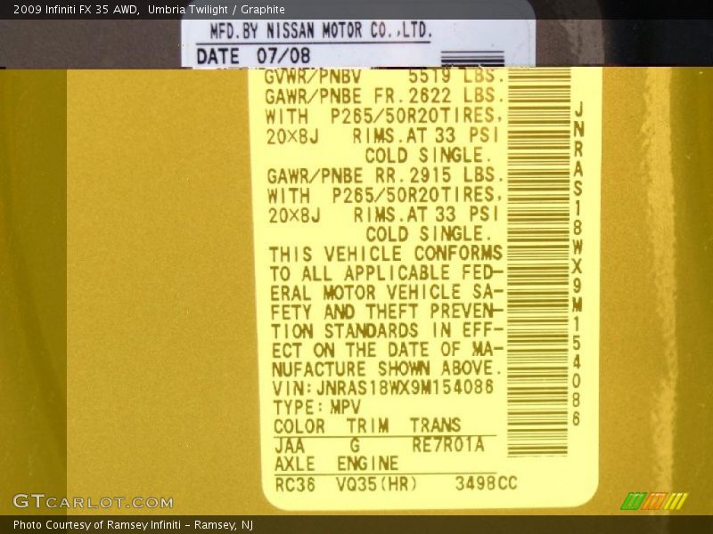 Umbria Twilight / Graphite 2009 Infiniti FX 35 AWD