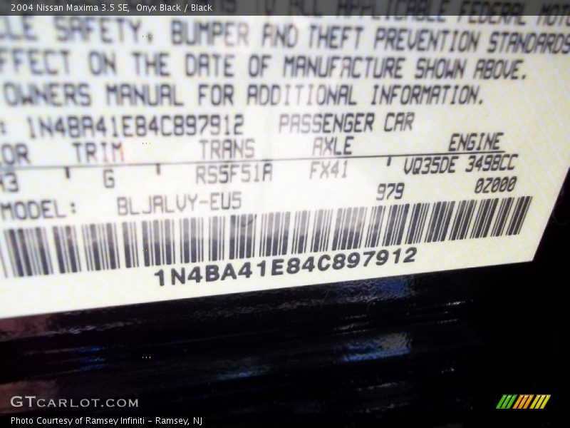Onyx Black / Black 2004 Nissan Maxima 3.5 SE