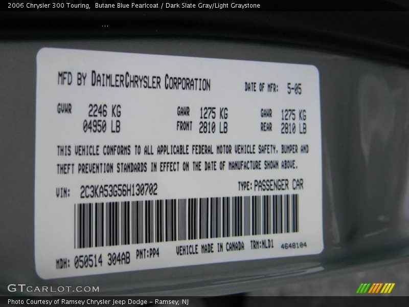 Butane Blue Pearlcoat / Dark Slate Gray/Light Graystone 2006 Chrysler 300 Touring