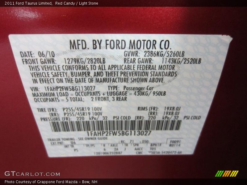 Red Candy / Light Stone 2011 Ford Taurus Limited