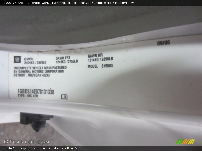Summit White / Medium Pewter 2007 Chevrolet Colorado Work Truck Regular Cab Chassis