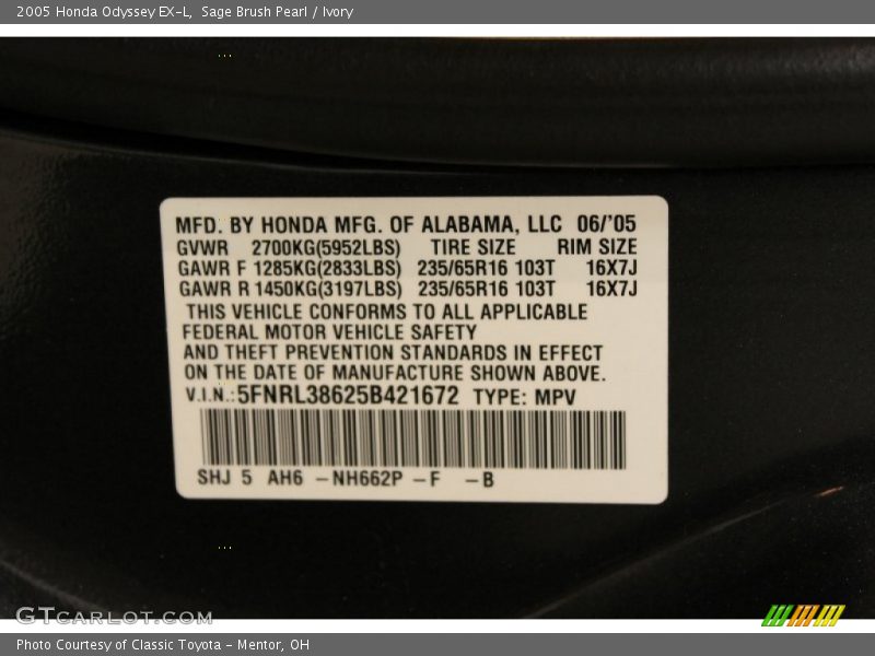 Sage Brush Pearl / Ivory 2005 Honda Odyssey EX-L