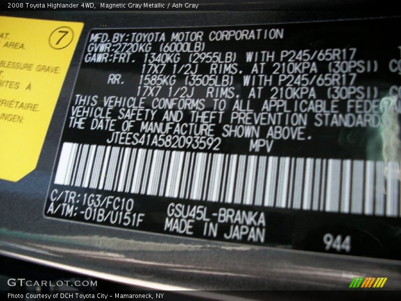 Magnetic Gray Metallic / Ash Gray 2008 Toyota Highlander 4WD