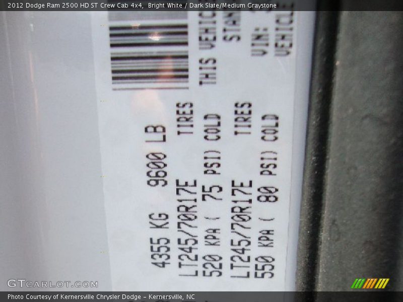 Bright White / Dark Slate/Medium Graystone 2012 Dodge Ram 2500 HD ST Crew Cab 4x4
