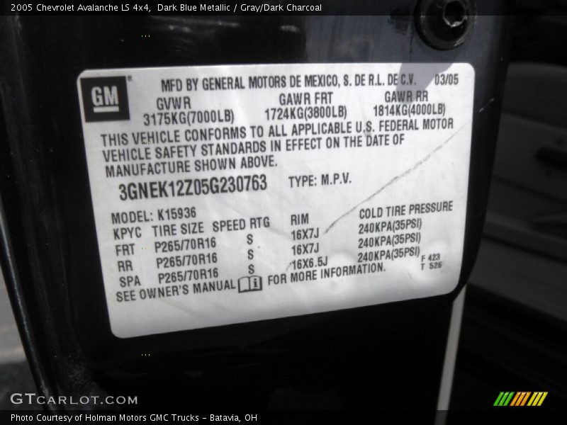 Dark Blue Metallic / Gray/Dark Charcoal 2005 Chevrolet Avalanche LS 4x4