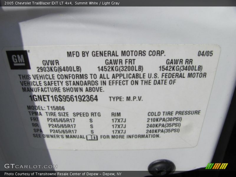 Summit White / Light Gray 2005 Chevrolet TrailBlazer EXT LT 4x4