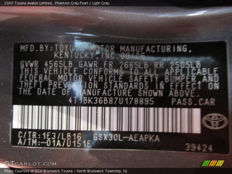 Phantom Gray Pearl / Light Gray 2007 Toyota Avalon Limited