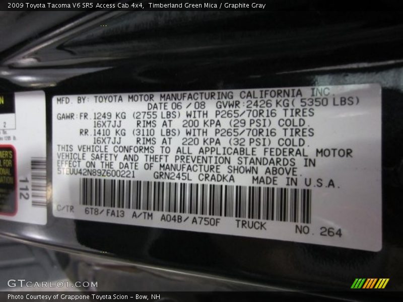 Timberland Green Mica / Graphite Gray 2009 Toyota Tacoma V6 SR5 Access Cab 4x4