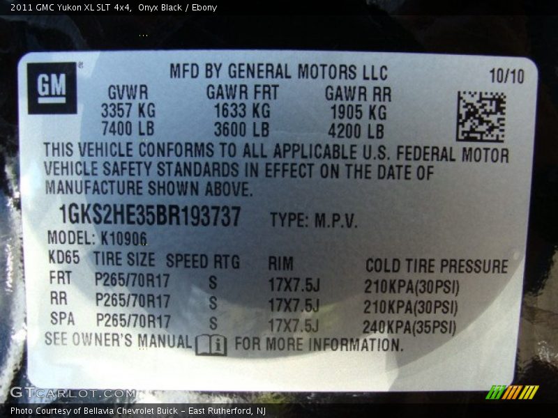 Onyx Black / Ebony 2011 GMC Yukon XL SLT 4x4