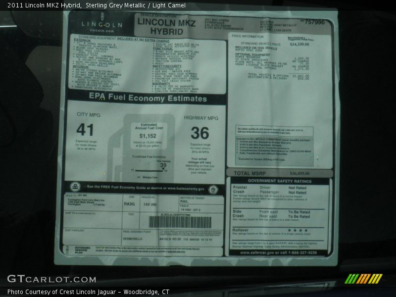  2011 MKZ Hybrid Window Sticker