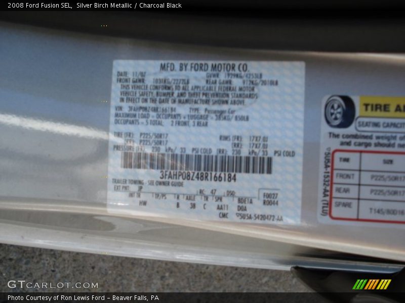 Silver Birch Metallic / Charcoal Black 2008 Ford Fusion SEL
