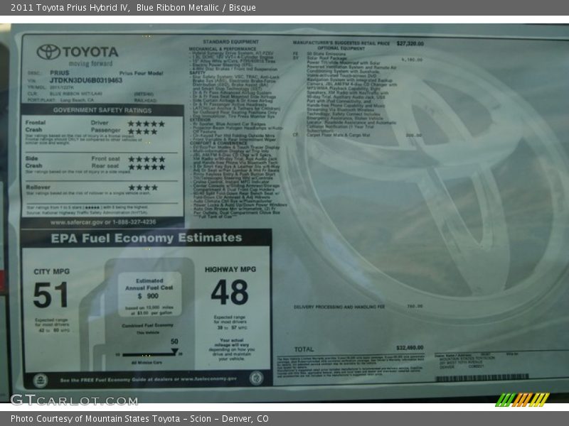 Blue Ribbon Metallic / Bisque 2011 Toyota Prius Hybrid IV