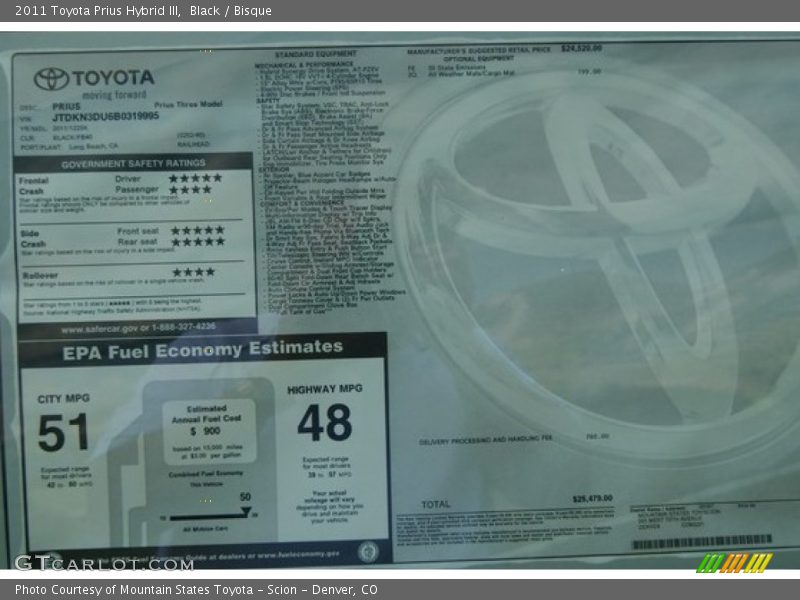 Black / Bisque 2011 Toyota Prius Hybrid III