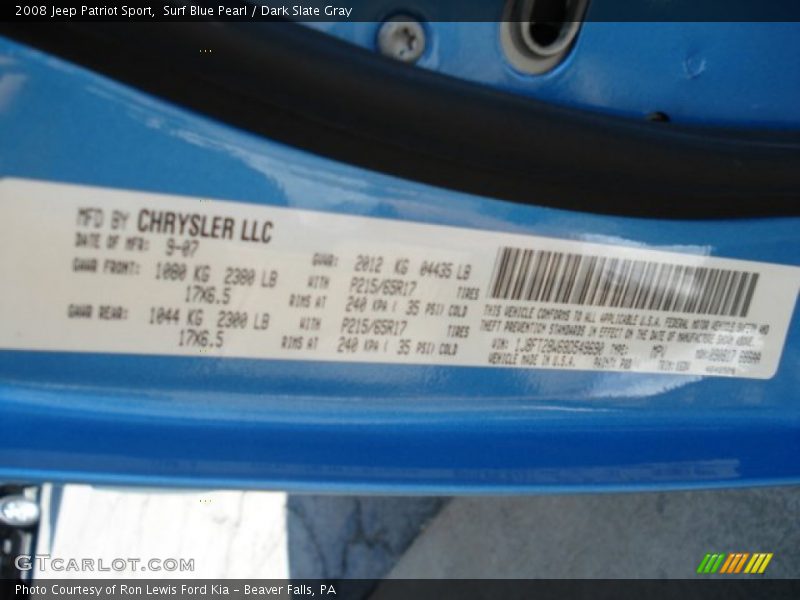 Surf Blue Pearl / Dark Slate Gray 2008 Jeep Patriot Sport