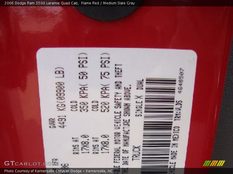 Flame Red / Medium Slate Gray 2006 Dodge Ram 3500 Laramie Quad Cab
