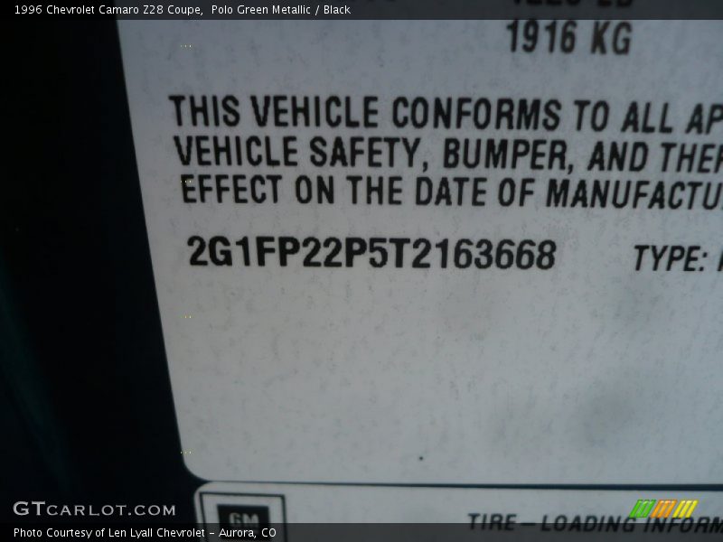 Polo Green Metallic / Black 1996 Chevrolet Camaro Z28 Coupe