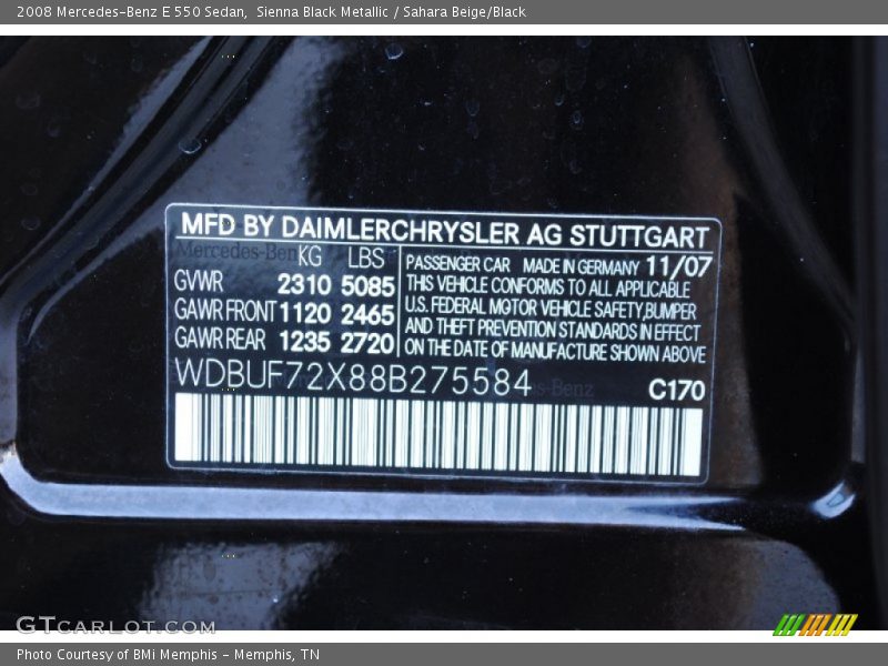 2008 E 550 Sedan Sienna Black Metallic Color Code 170