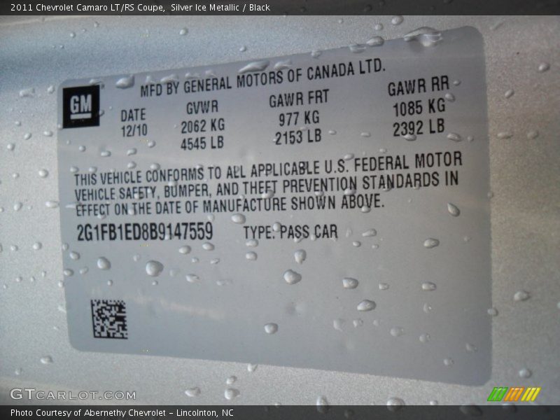 Silver Ice Metallic / Black 2011 Chevrolet Camaro LT/RS Coupe