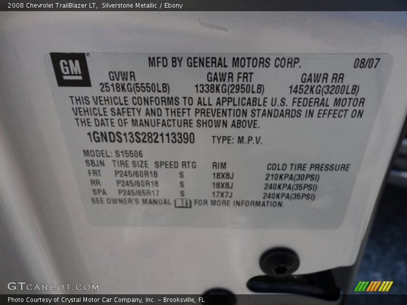Silverstone Metallic / Ebony 2008 Chevrolet TrailBlazer LT