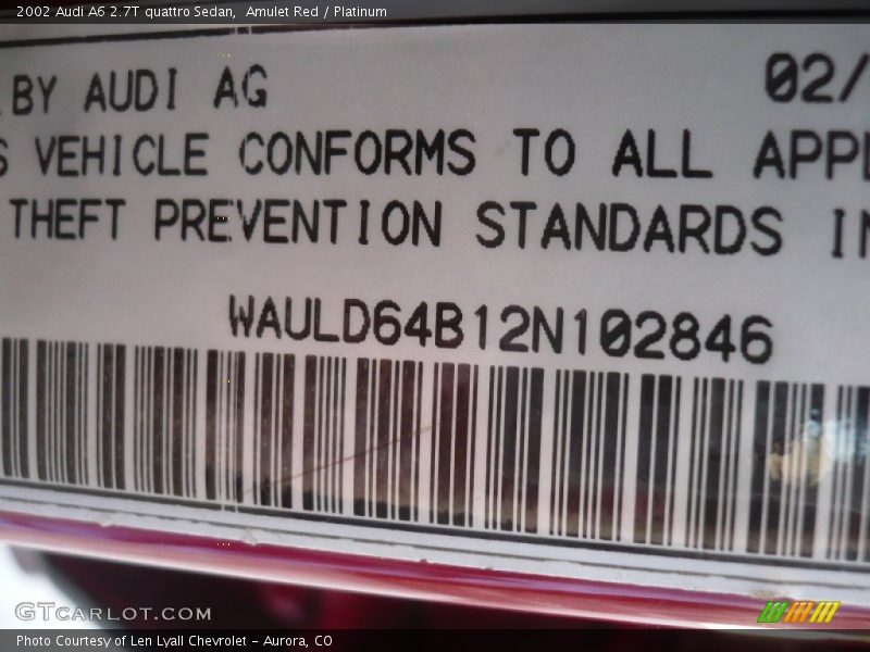 Amulet Red / Platinum 2002 Audi A6 2.7T quattro Sedan