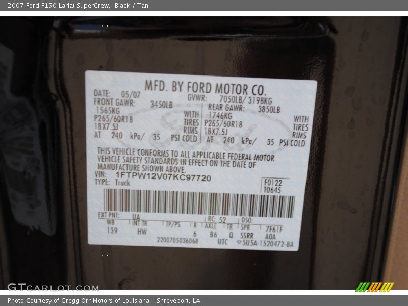 Black / Tan 2007 Ford F150 Lariat SuperCrew