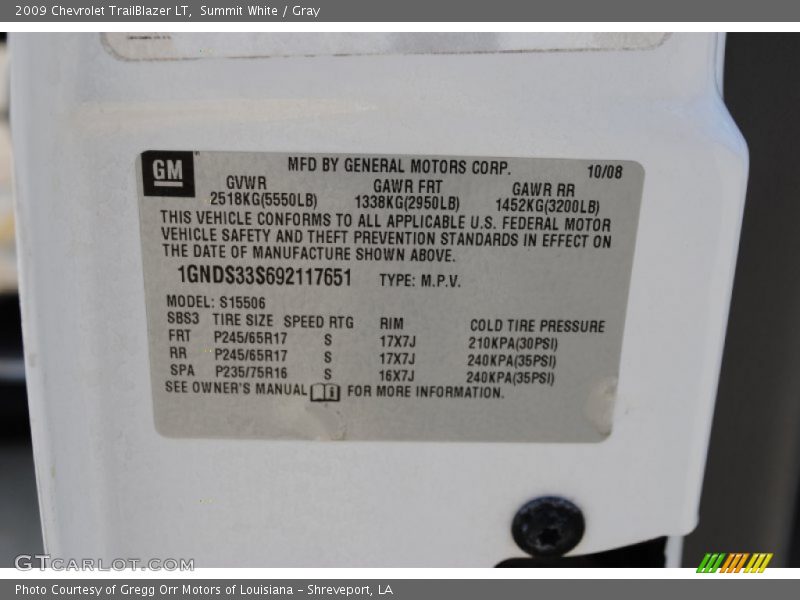 Summit White / Gray 2009 Chevrolet TrailBlazer LT