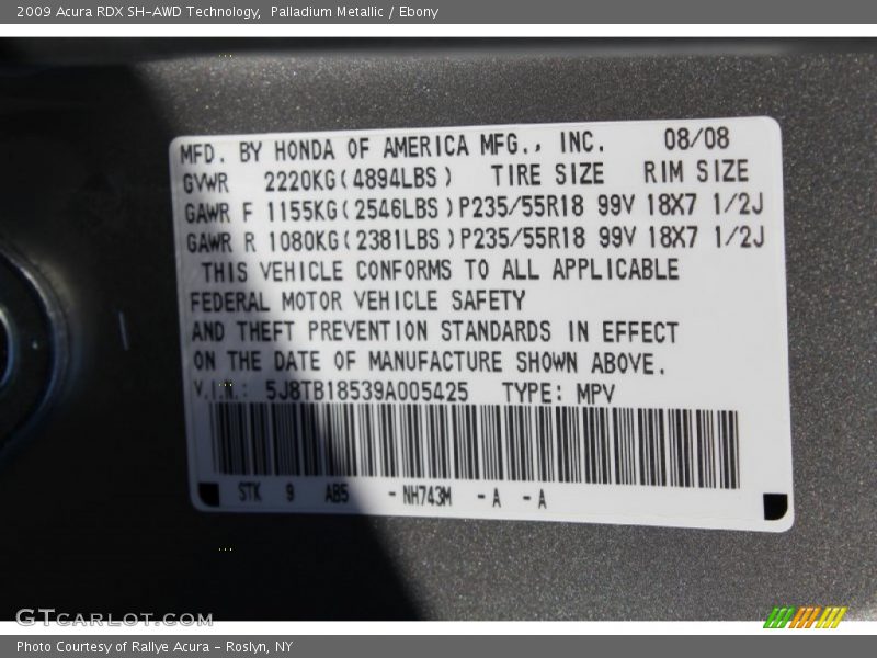 Palladium Metallic / Ebony 2009 Acura RDX SH-AWD Technology