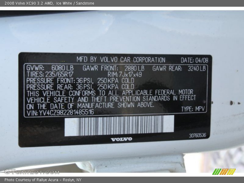 Ice White / Sandstone 2008 Volvo XC90 3.2 AWD