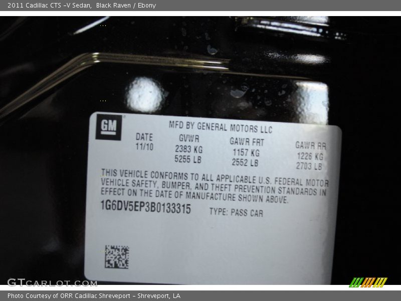 Black Raven / Ebony 2011 Cadillac CTS -V Sedan