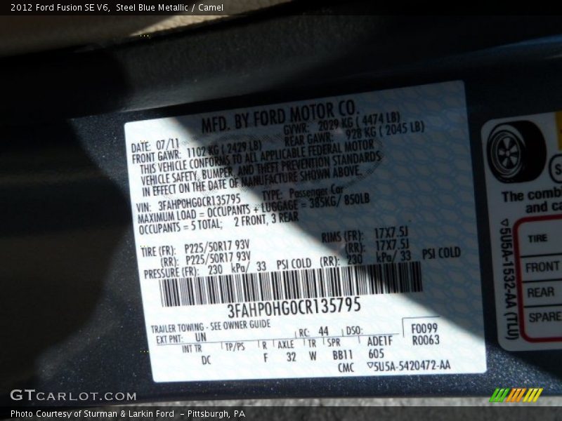 Steel Blue Metallic / Camel 2012 Ford Fusion SE V6