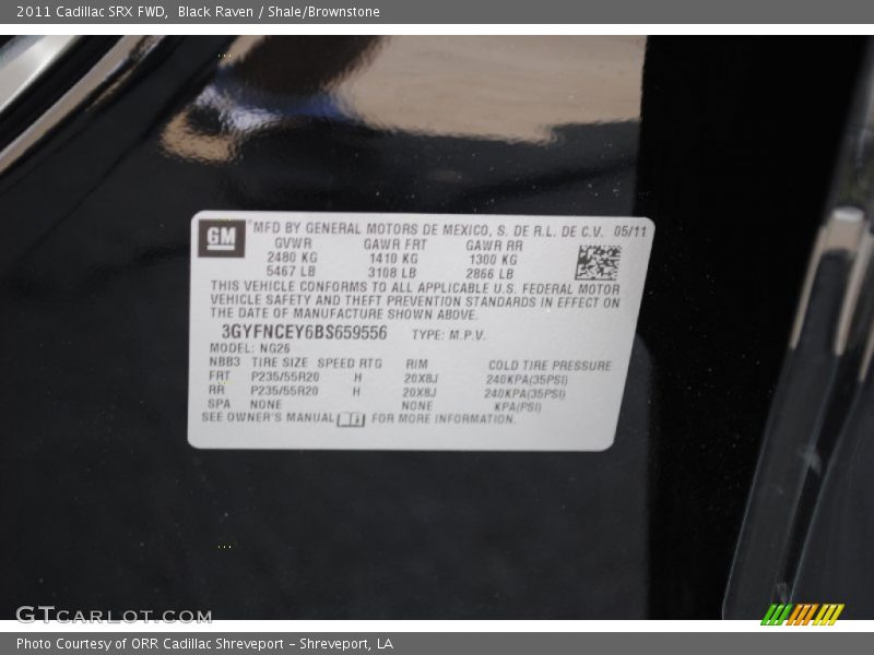 Black Raven / Shale/Brownstone 2011 Cadillac SRX FWD
